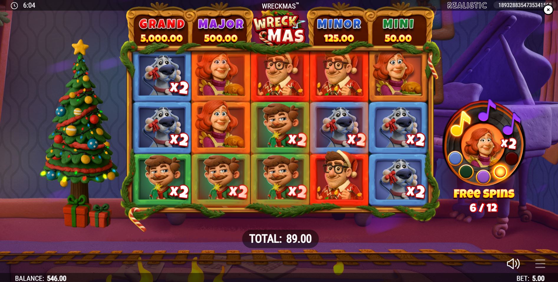  The Wreckmas Free Spins collector meter showing the 'Mom' character symbol being upgraded with a x2 multiplier.