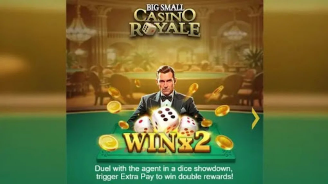 Main interface of Big Small Casino Royale slot by TaDa Gaming featuring the Agent, green table, chips, and Big/Small betting options.