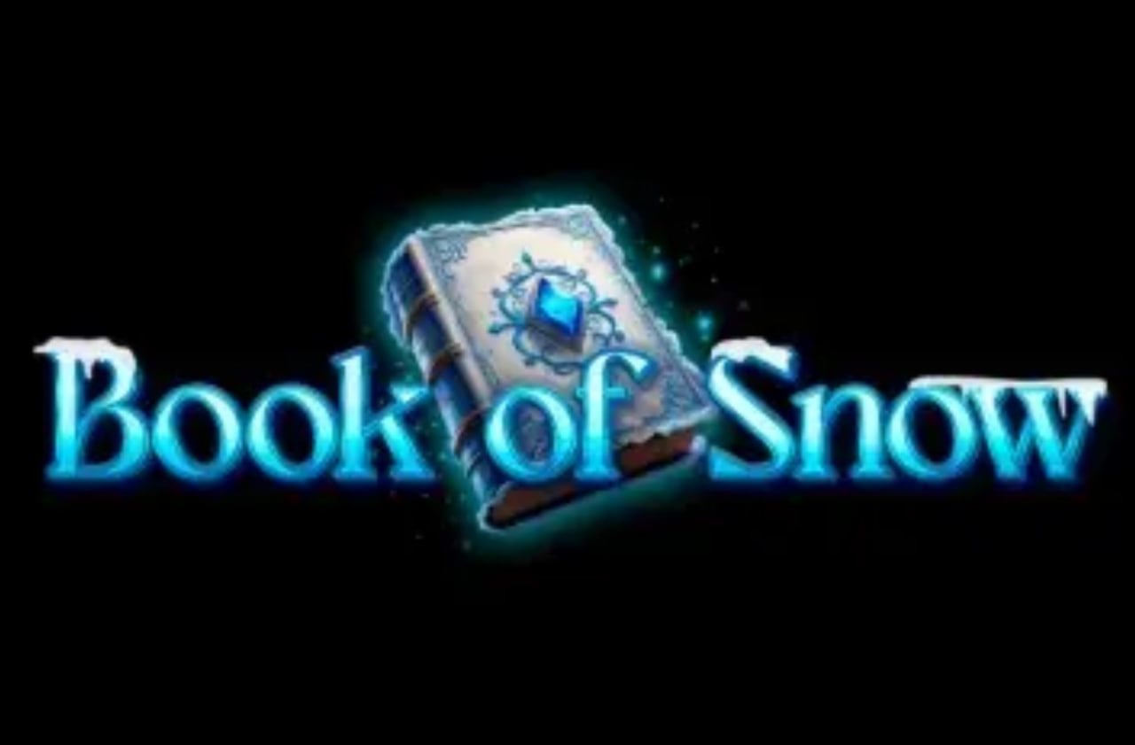 Book of Snow slot base game interface showing 5x3 winter themed grid