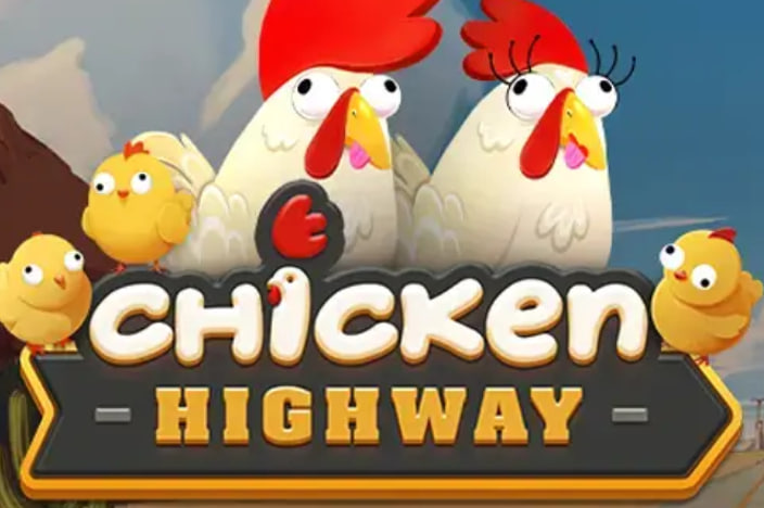 Chicken Highway arcade game main interface showing the road, chickens, and difficulty selection buttons.