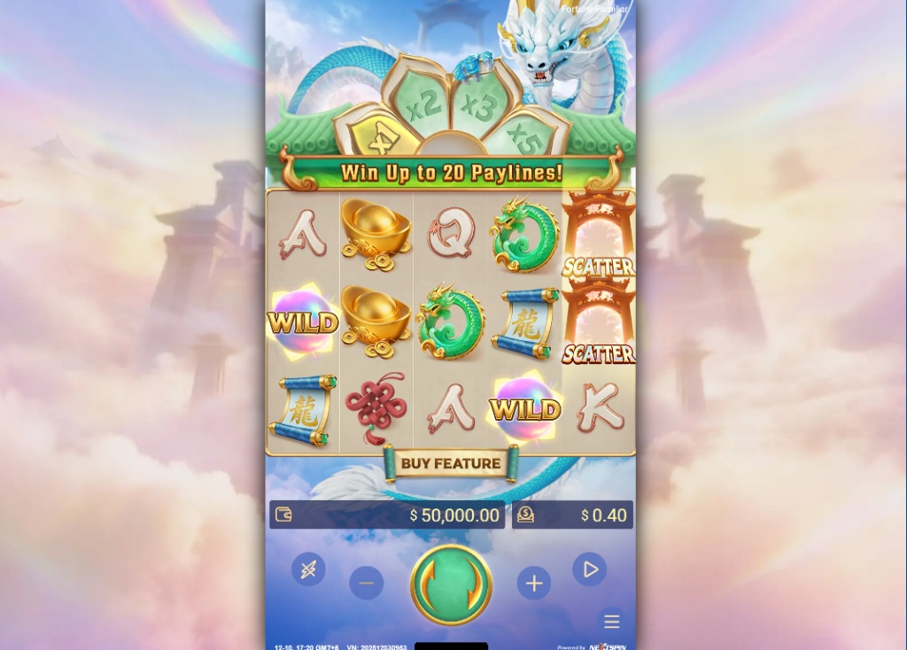 Fortune Familiar slot base game interface showing 5x3 grid and lotus multiplier wheel above the reels.