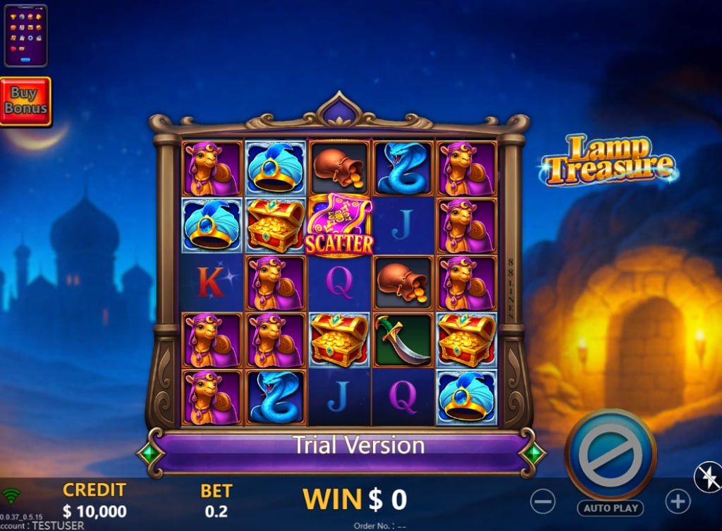 Lamp Treasure slot base game interface showing 5x4 grid and 88 paylines