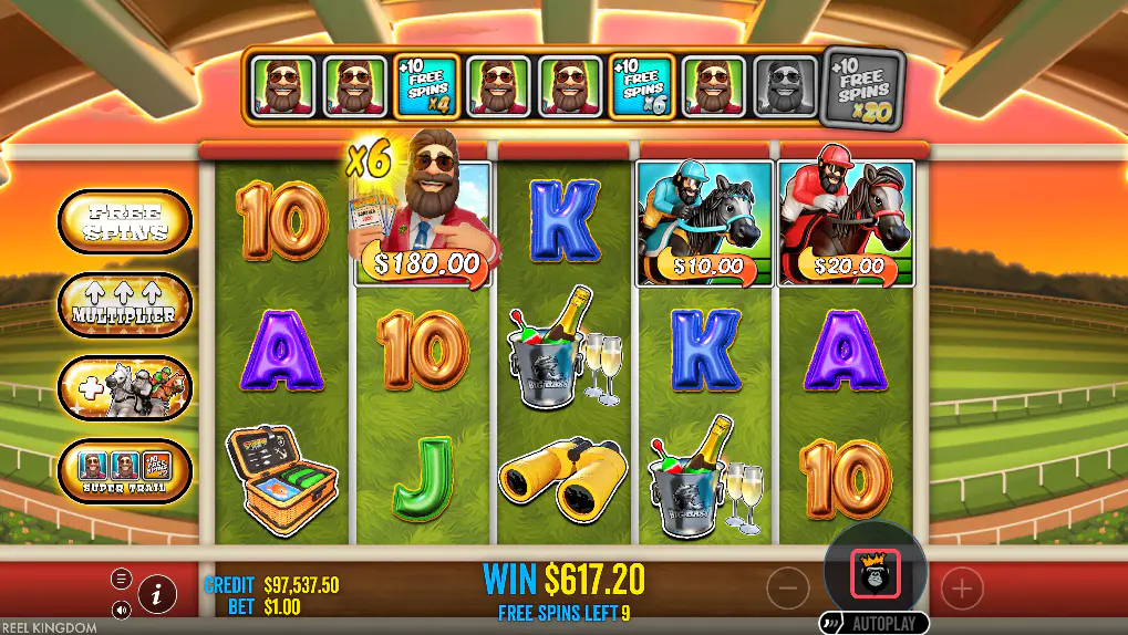 Big Bass Raceday Repeat late free spins screen with upgraded bonus state, showing the stronger collection phase for serious players