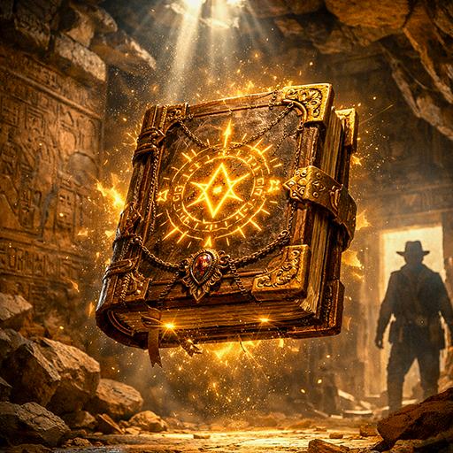 A magical glowing book at the center of an ancient tomb, representing the core symbol in 'Book of' themed demo slots, which triggers the main bonus feature