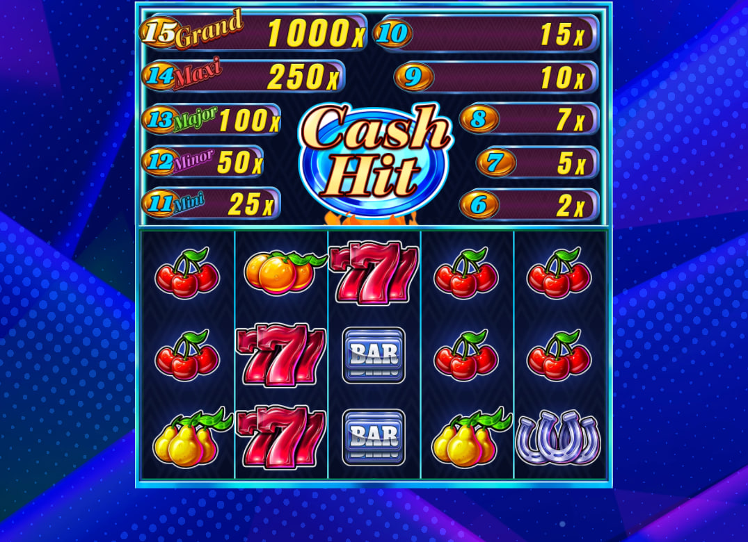 Cash Hit Blaze to 1000x slot base game interface showing 5x3 reels and prize ladder.