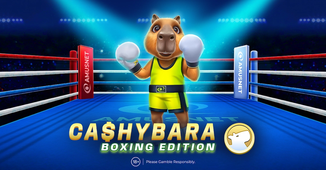 Cashybara Boxing Edition game start screen featuring the capybara boxer in the ring with spotlights.