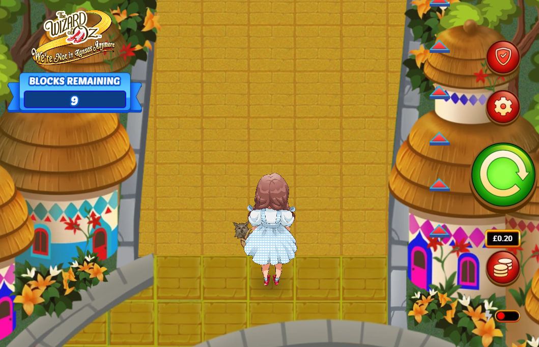 Dorothy standing on the yellow brick road in The Wizard of Oz We're Not in Kansas Anymore slot by Light & Wonder.