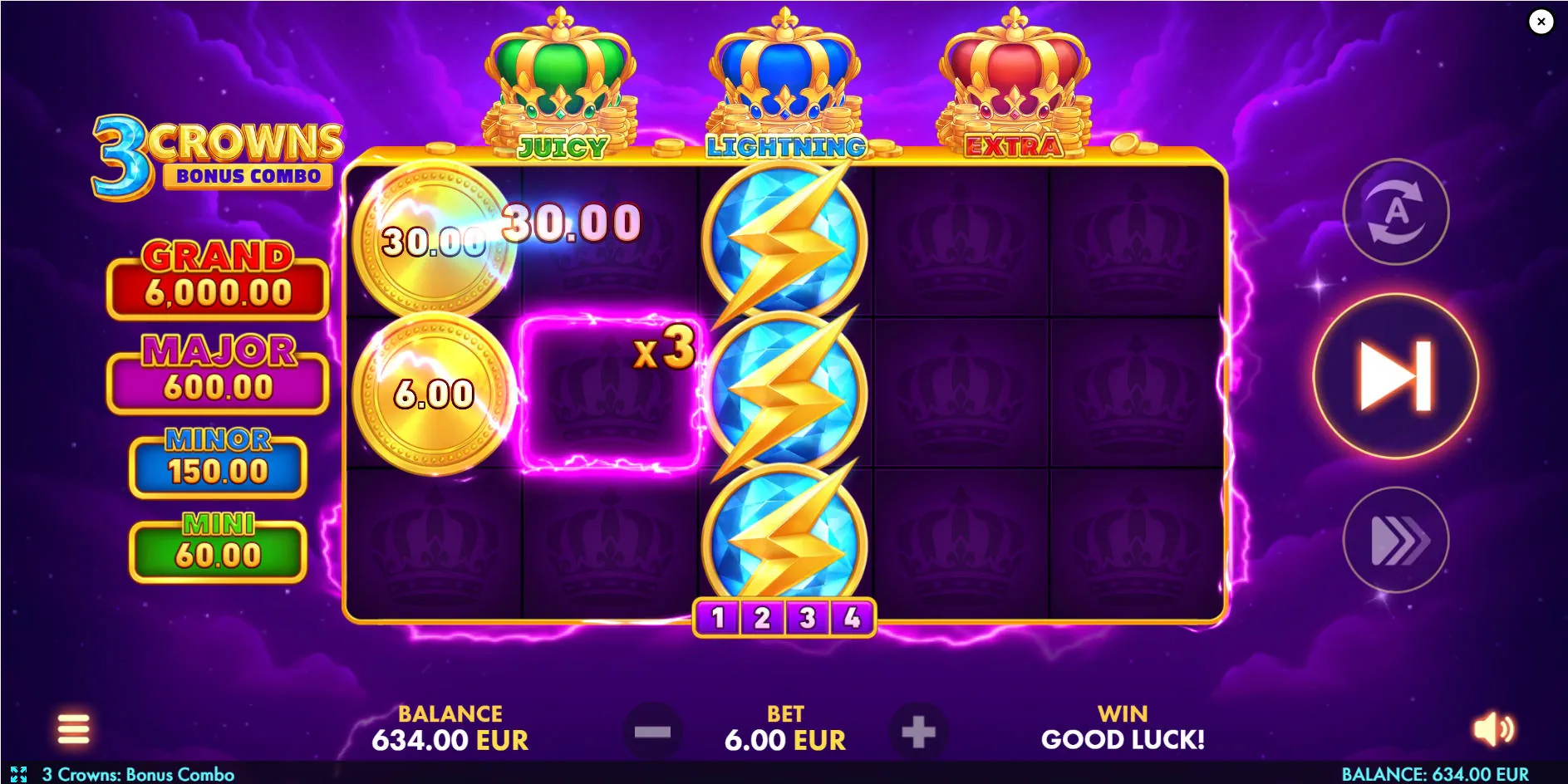 Expanded 3x5 game field during the Extra Feature of 3 Crowns Bonus Combo Hold 'N' Link bonus round.