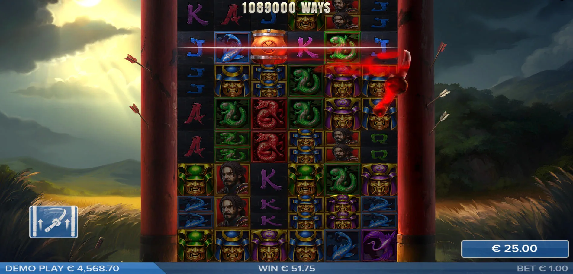 The horizontal Slice blade cutting through symbols on a fully expanded grid, pushing the ways to win over 1,000,000