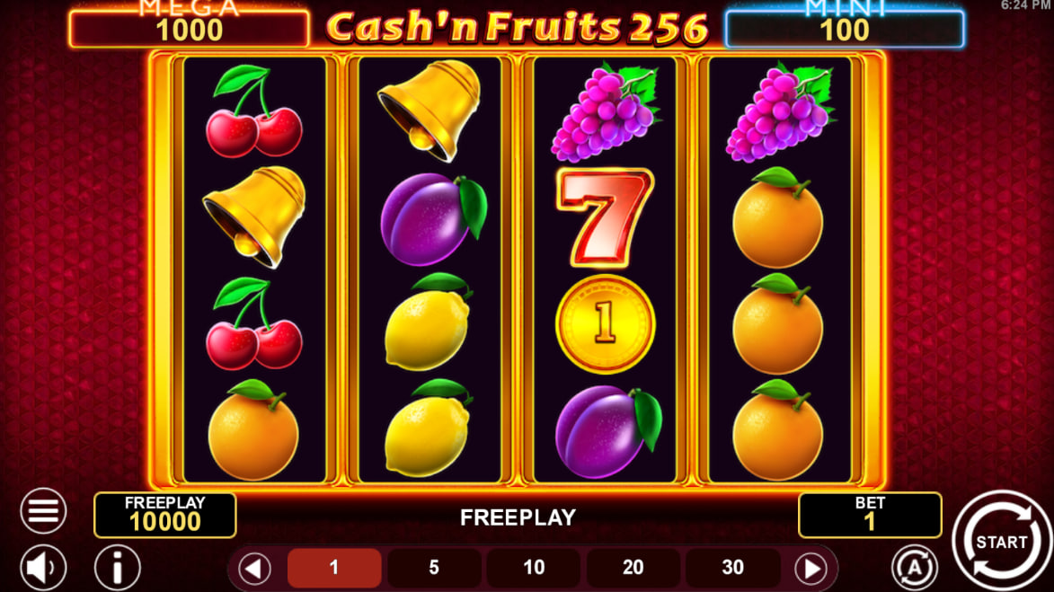 The main 4x4 game grid of Clover Fest 256, showing the Irish theme with leprechauns and a winning combination on the reels.
