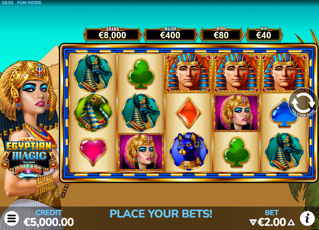 A winning combination on the Egyptian Magic slot reels featuring the Pharaoh symbol and a Wild, showcasing the base game payout potential.