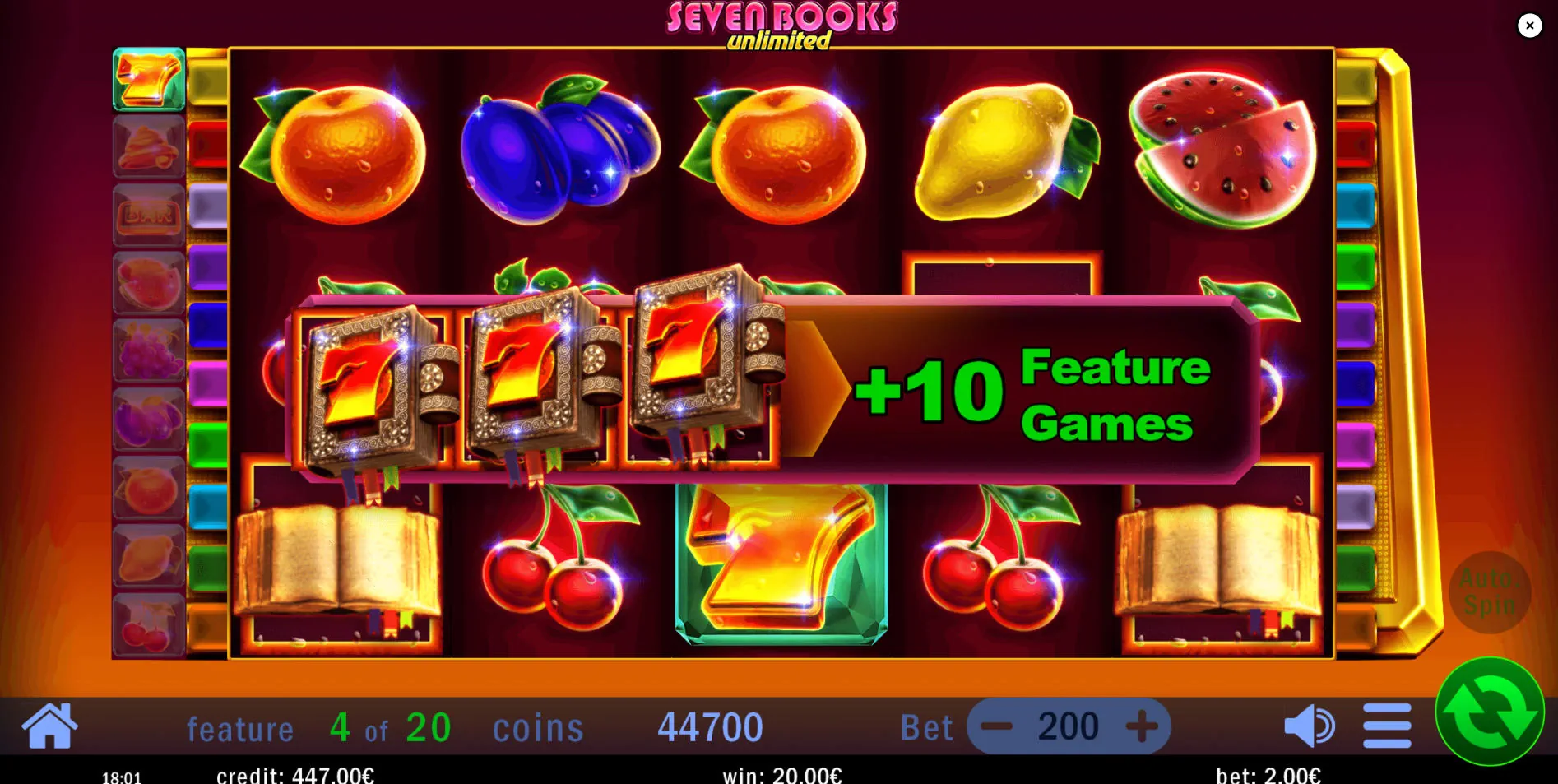 The retrigger mechanic in action, with three new Book scatters awarding more free spins and an additional Lucky Symbol being added to the bonus.