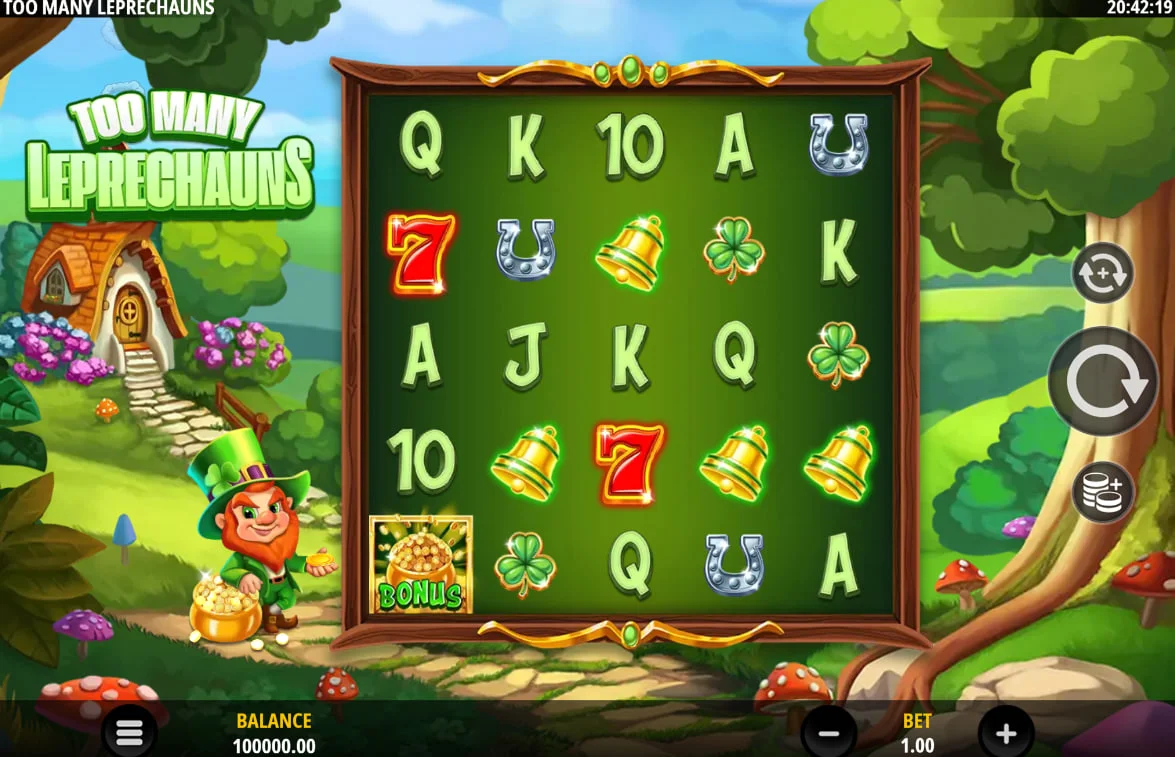Bet settings menu in Too Many Leprechauns slot displaying coin values and total bet options for precise bankroll management.