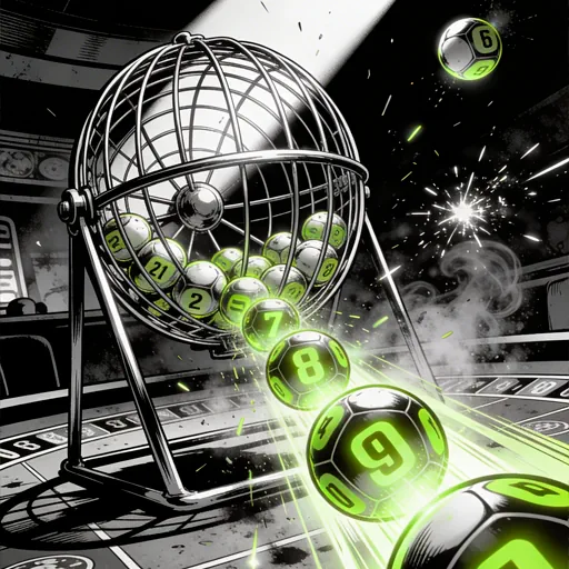 Bingo ball cage ejecting glowing numbered spheres, graphic novel style, representing the dynamic mechanics of video bingo games