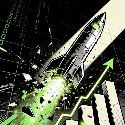 Glowing rocket shattering a rising multiplier graph, illustrating the core mechanic of crash casino games
