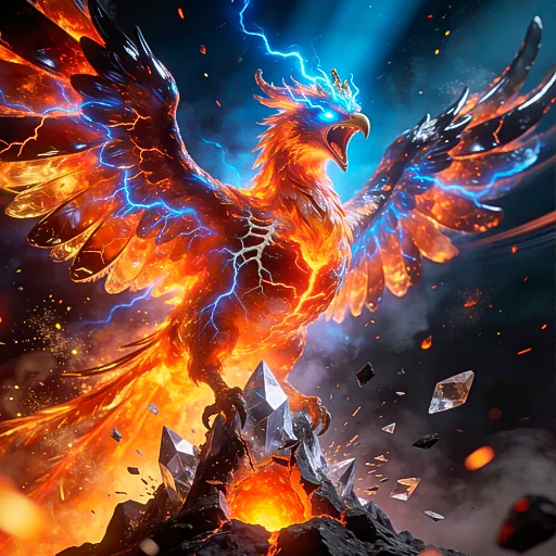 Fiery phoenix emerging from volcanic magma, epic fantasy digital art, demonstrating high-volatility theme for Fire slot collection