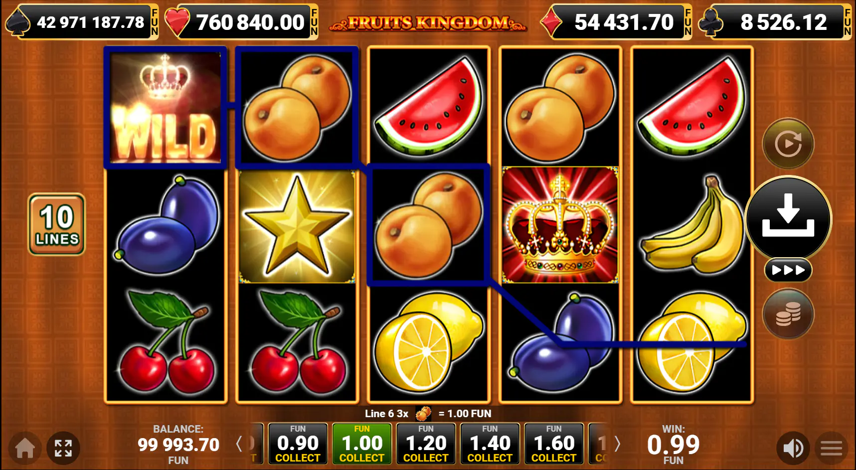 Fruits Kingdom winning spin with highlighted payline, shown during a base game hit, important for understanding how line wins are counted