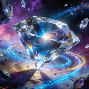 A large, glowing diamond floating in a cosmic scene, representing the core visual of Gem-themed slots available for free play on the page