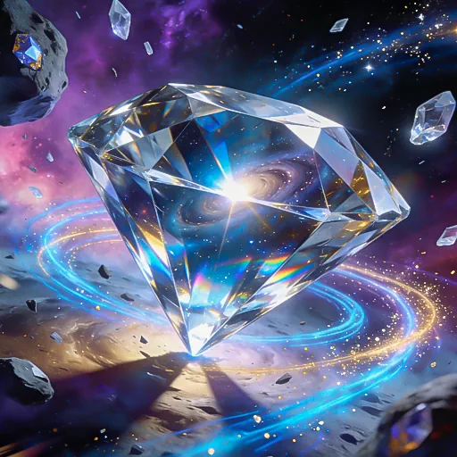 A large, glowing diamond floating in a cosmic scene, representing the core visual of Gem-themed slots available for free play on the page