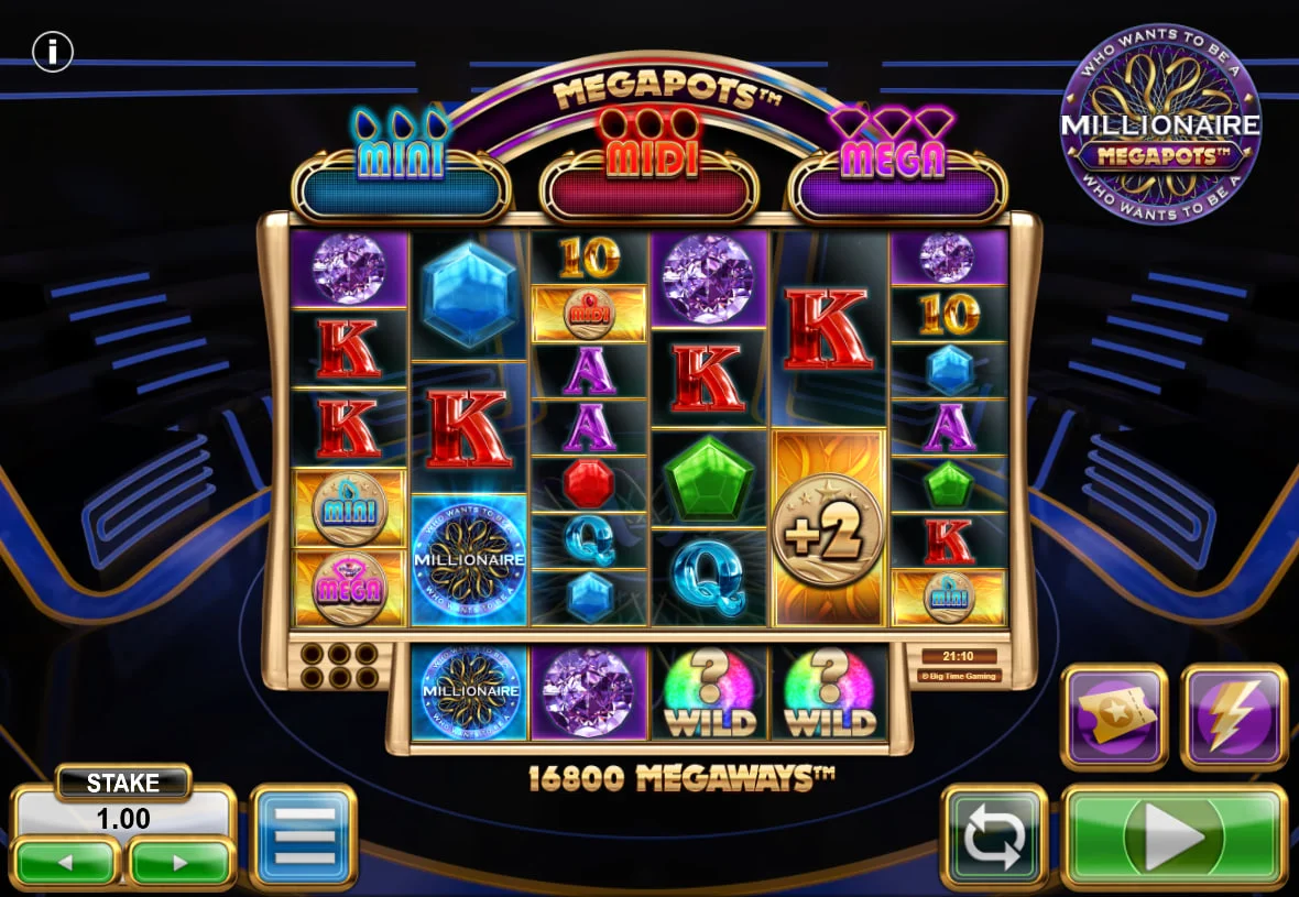 Paytable for the gem symbols in Millionaire Megapots showing the high value of the Purple Diamond which is crucial for player returns.