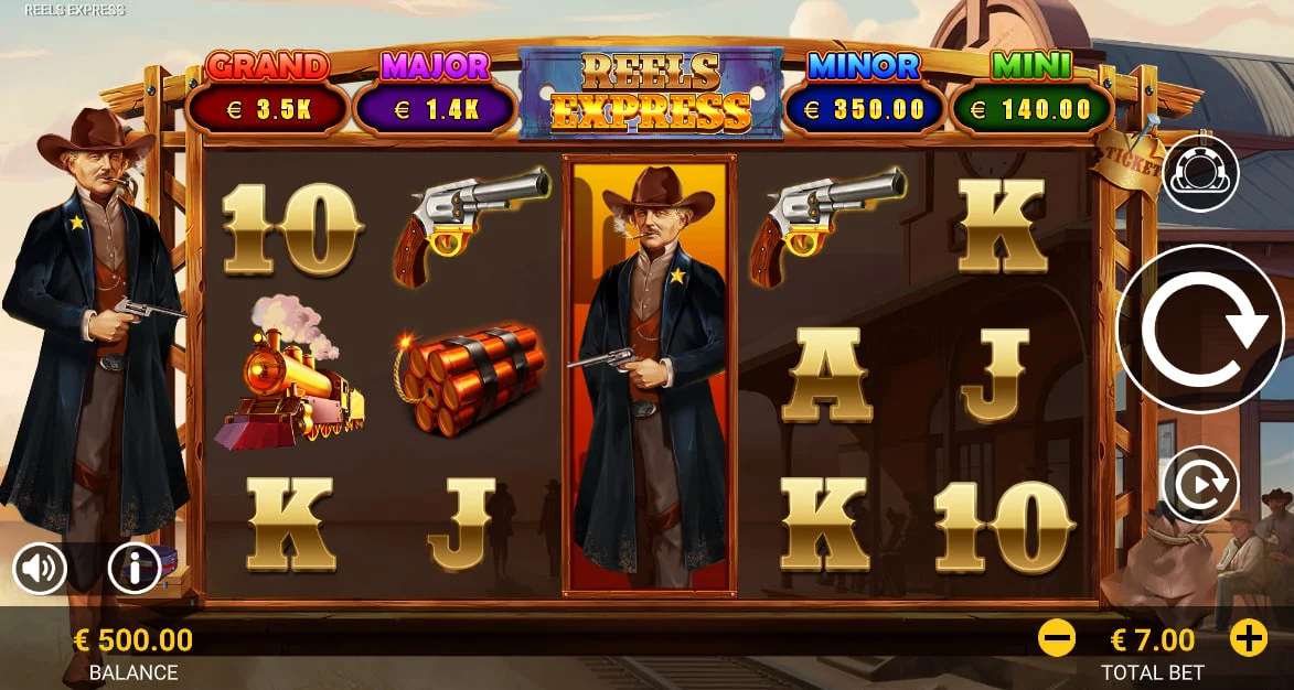 PRIZE symbol appearing on the first reel of Reels Express slot, showing the start of the moving prize journey for the player.