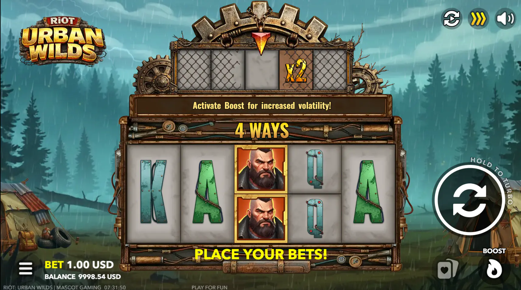 Riot Urban Wilds 4 ways screen with a reduced reel state