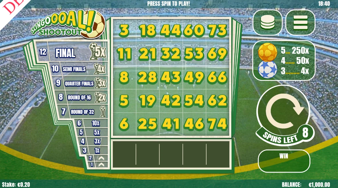 Slingoooal! Shootout game logo with a soccer ball on a green background, showing the sports theme for player immersion.