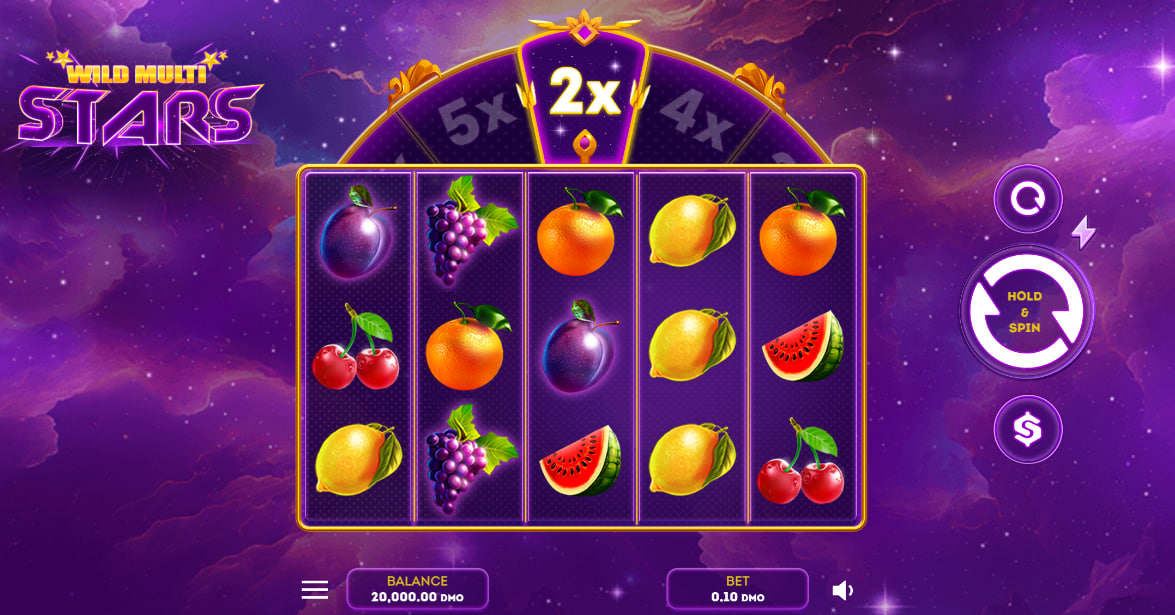 Main game screen of Wild Multi Stars slot showing the 5x3 grid and classic symbols for players to understand the visual layout.