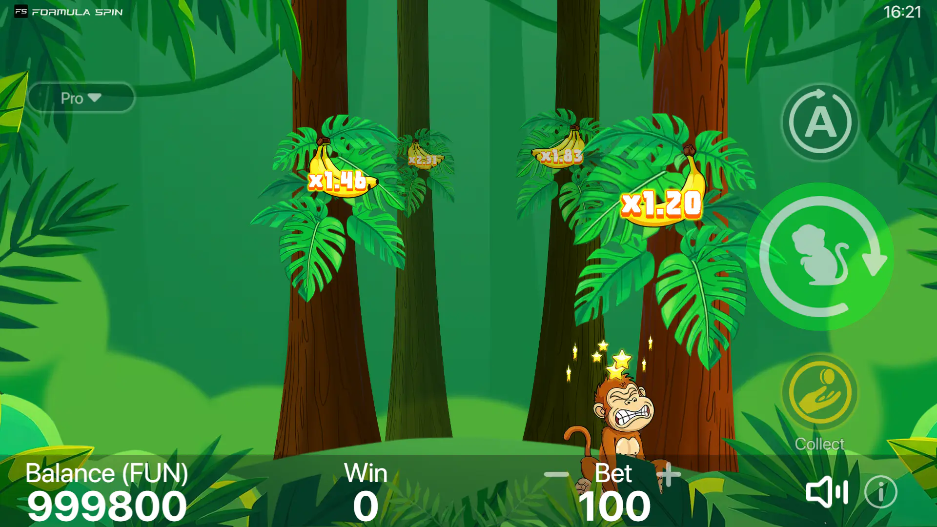 The crash event in X-Monkey where the monkey falls after the vine breaks, representing a lost bet and the end of the round for the player.