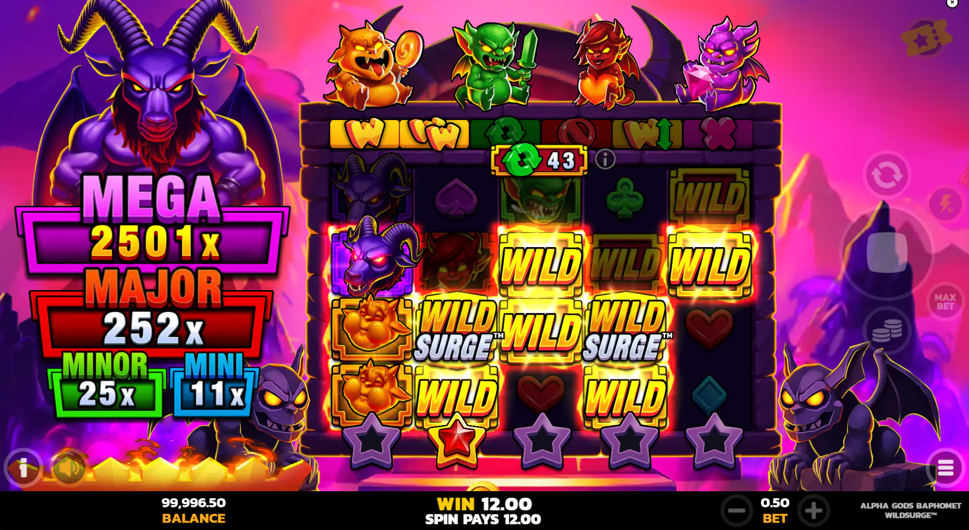 The Wild Surge feature creating a fiery zone on the reels and turning multiple symbols into Wilds for a big win potential.