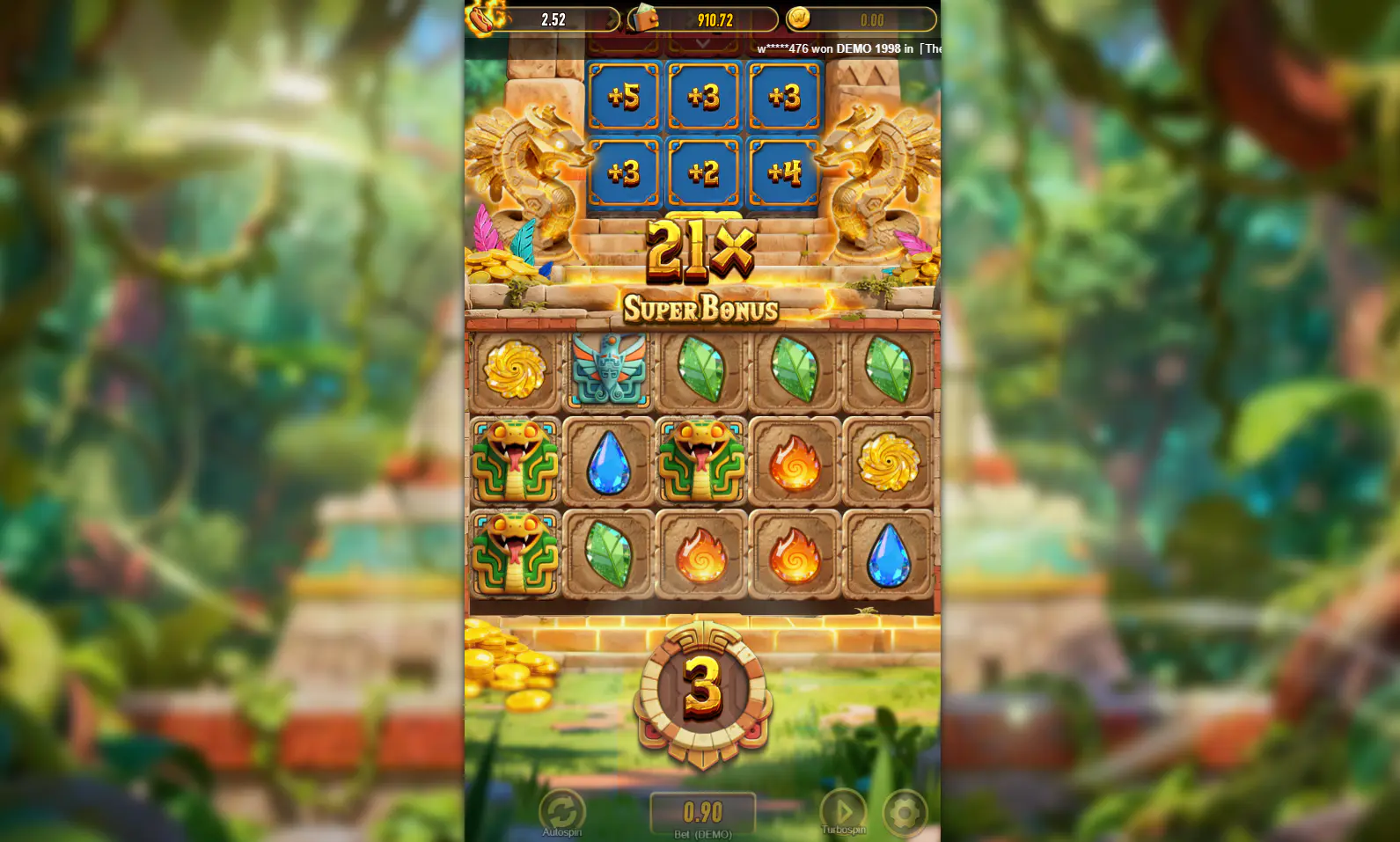 Aztec Hunt free game with multiplier tower progress and sticky wilds visible, showing how the bonus escalates