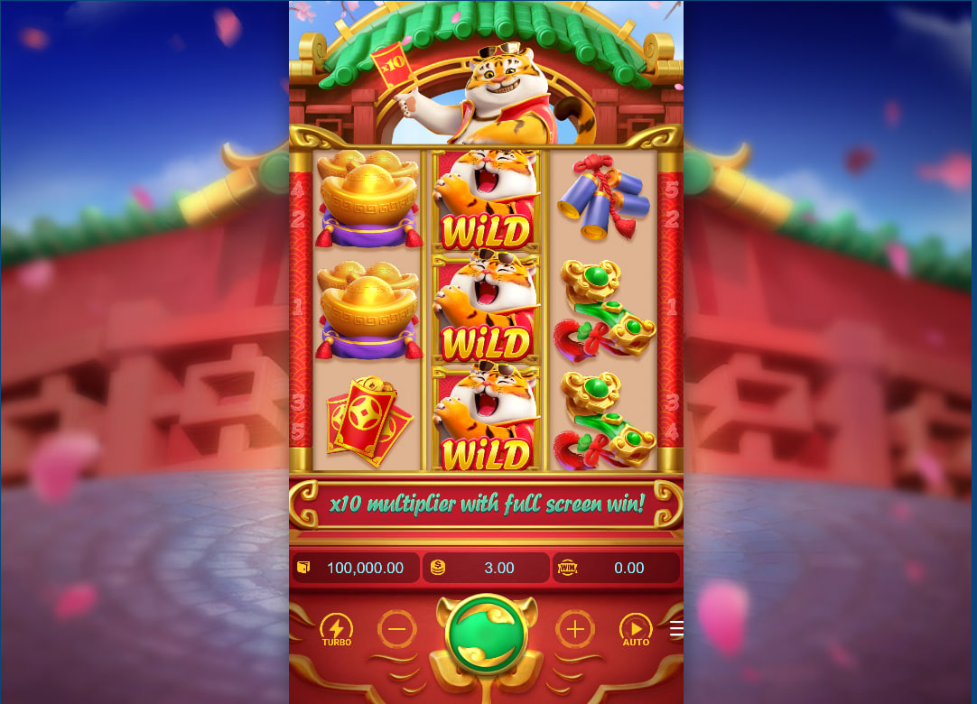 Fortune Tiger 2 main game interface showing the 3x3 grid and the animated tiger character at the top.