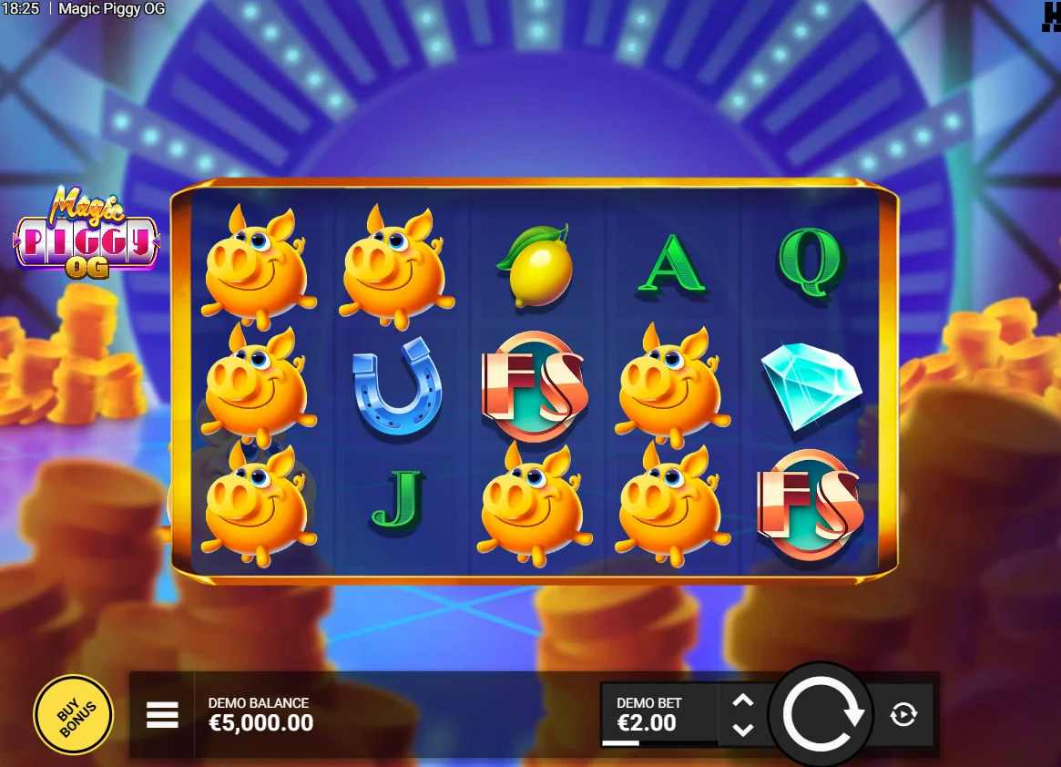 Magic Piggy OG paytable showing Diamond and Horseshoe symbols with 17-line payout values to help players calculate potential base game wins.