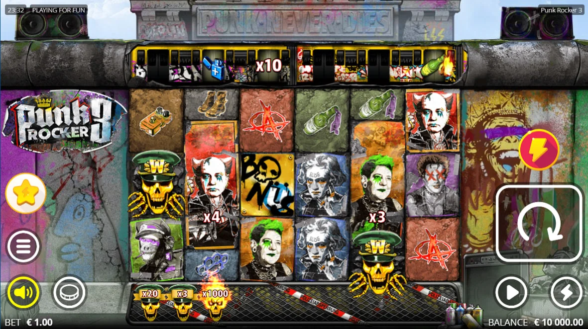 High-paying character symbols in the Punk Rocker 3 pay table showing Einstein and General punks for payout reference.