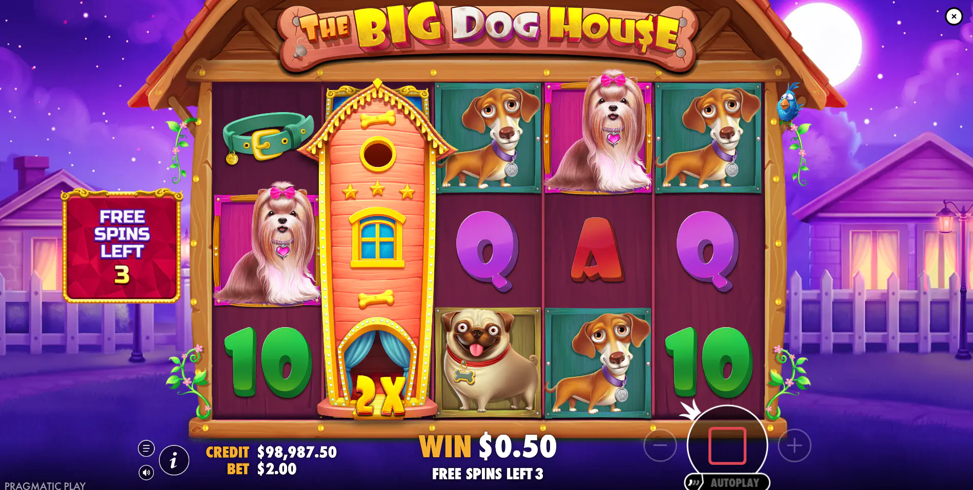 The Big Dog House free spins gameplay with visible multipliers during the Biggie Ghost Out bonus round