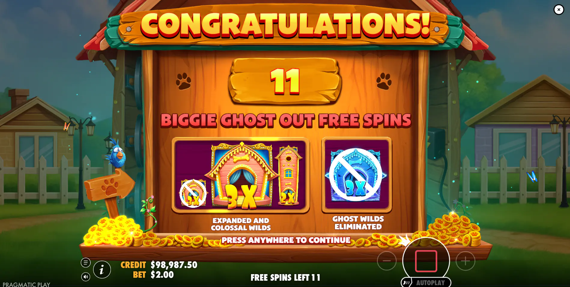 The Big Dog House Biggie Ghost Out free spins intro highlighting expanded wilds and removed ghost wilds