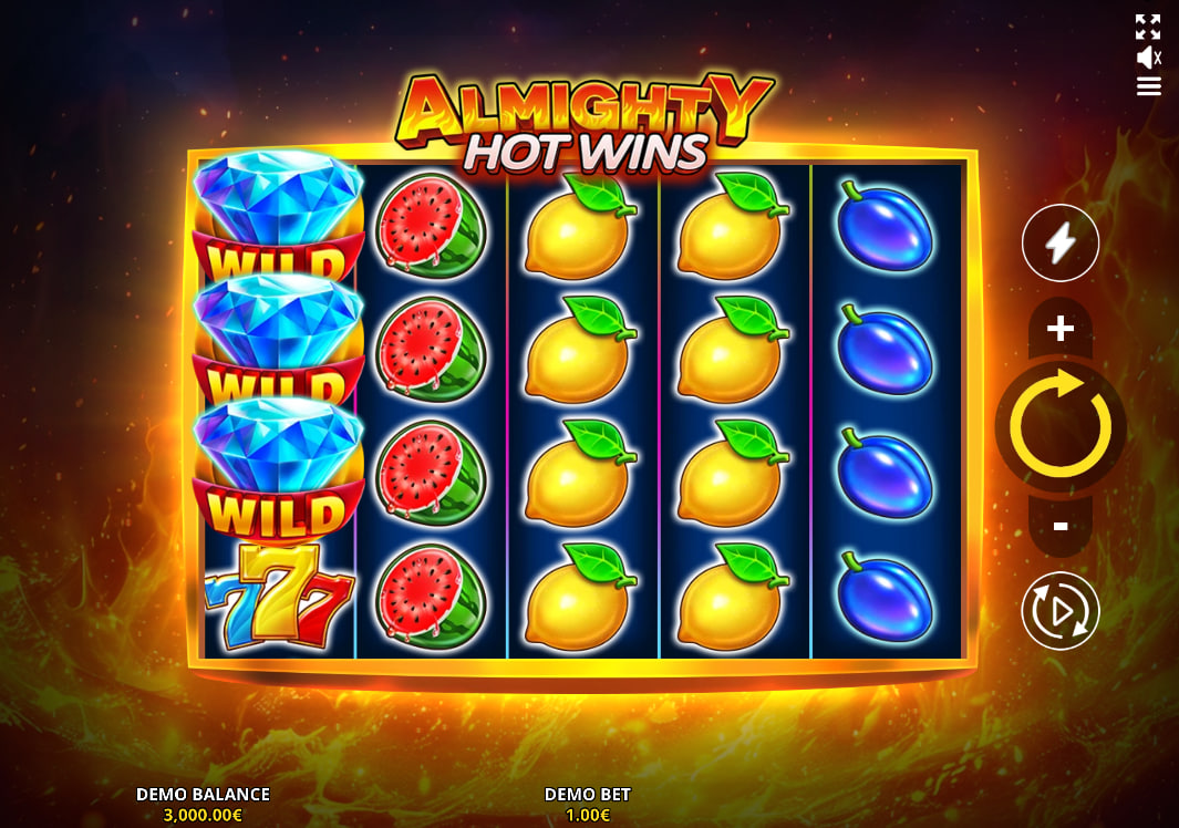 Stacked diamond wild symbol information on the Almighty Hot Wins slot paytable detailing substitution rules and sequence patterns for slot players.