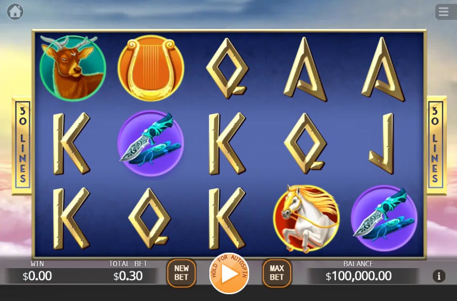Apollo and Artemis slot main interface showing the 5x3 grid layout and game options for optimal bankroll tracking.