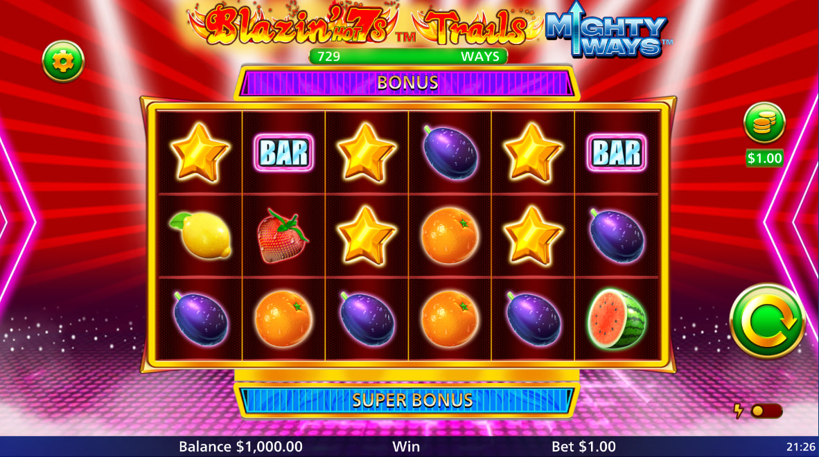 Full expansion of the 6x8 grid in Blazin' Hot 7s Trails Mighty Ways showing 262,144 ways for maximum win potential.