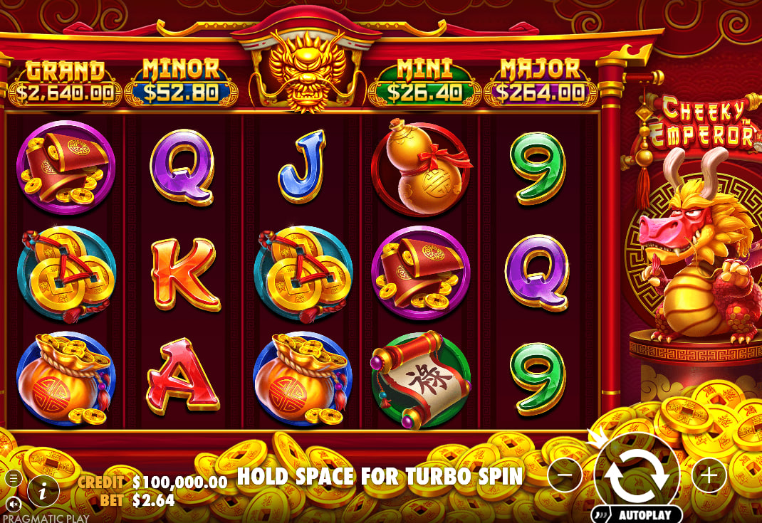 Cheeky Emperor slot paytable showing symbol values for the Emperor and Pot of Gold to help players understand winning combinations.