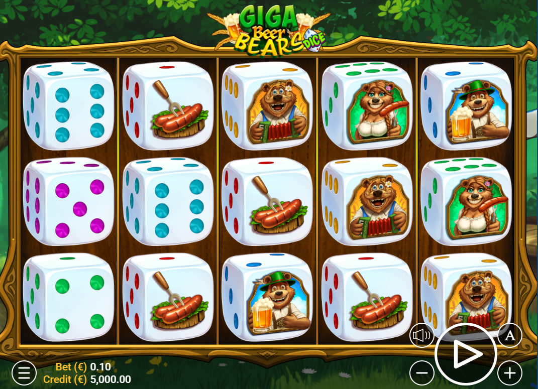 Giga Beer Bears Dice 5x3 grid showing bear and dice symbols on the main game screen for payout visualization.