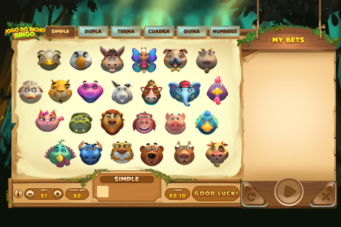 Four 3x5 bingo tickets on a jungle background during the initial 30-ball draw, showing the clear pattern-tracking UI for high-speed play.