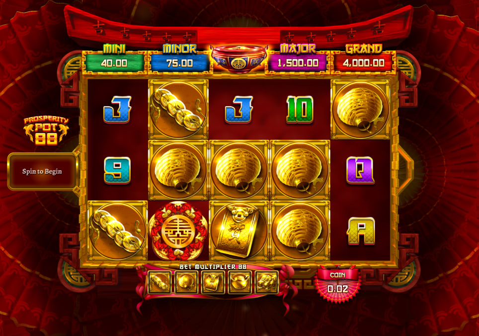 Empty interface of Prosperity Pot 88 slot machine during base play showing the blank layout area without symbols to demonstrate visual structure.