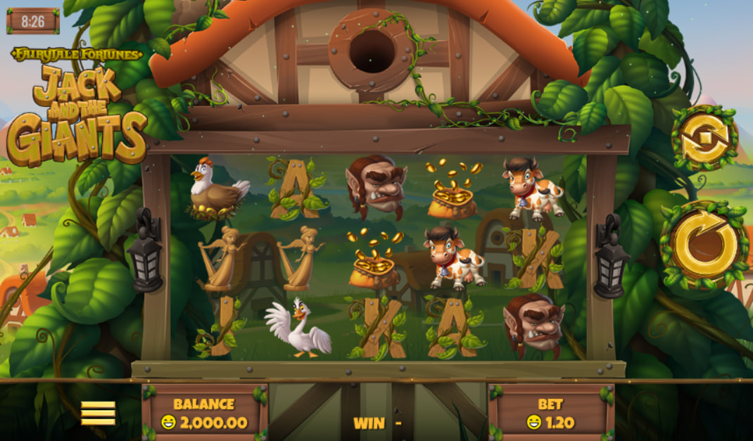 The main 5x3 gameplay grid of the slot machine showing various folklore symbols inside a wooden frame to give players an overview of the starting layout.