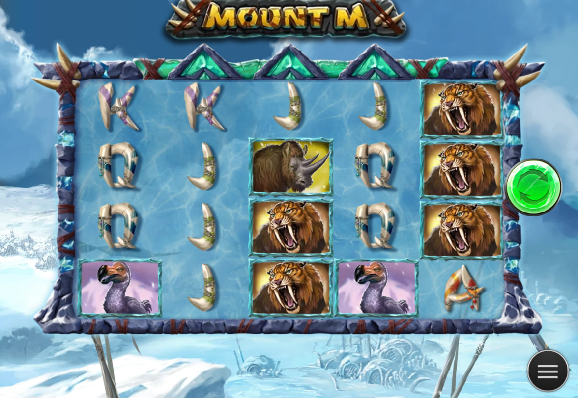 Highlighted center reels in Mount M slot base game activating the Shatter Re-Spin triggering pathway for the player.