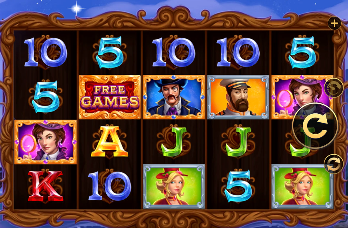 Full interface layout of the Riddle of Riches Mystery Cruise slot machine displaying the five-by-four game grid with active paylines.