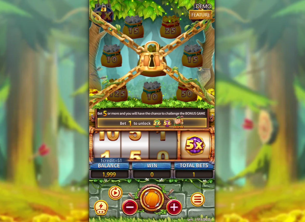 The primary user interface of the Robin Hood slot showing the center payline and a bet configuration warning notice necessary for strategic session planning.