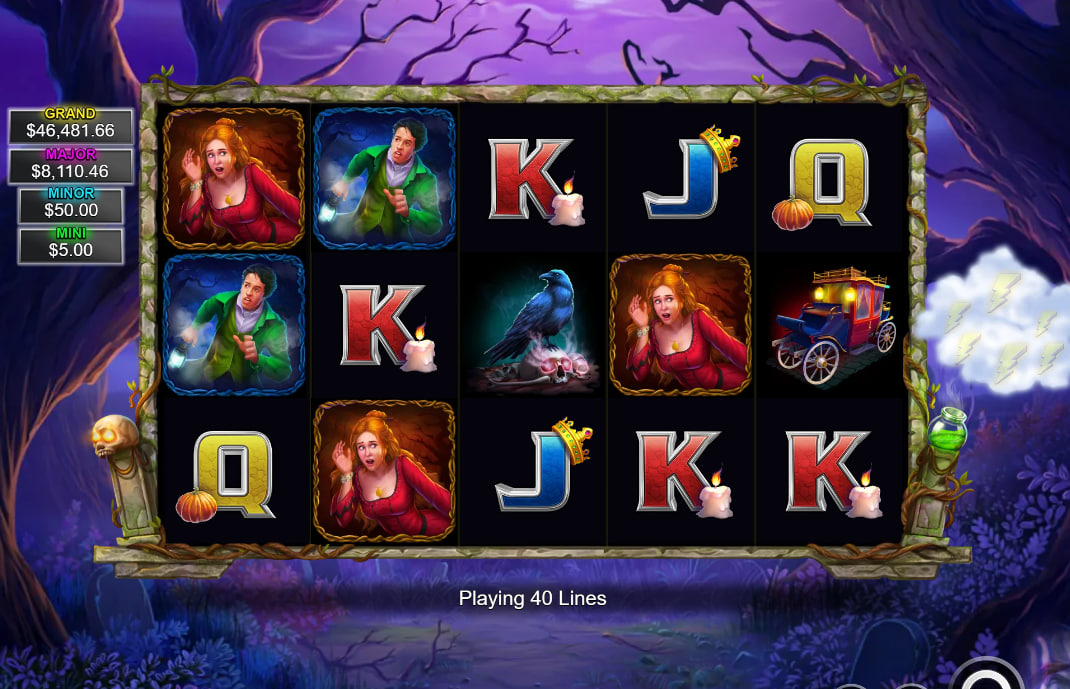 Thundering Horseman slot base game interface showing the 5x3 grid and jackpot meters including a $46k Grand prize.