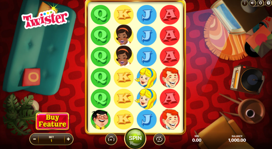 Low-paying card royal symbols J and A in the Twister paytable display showing their exact payout values to help players calculate base win returns.