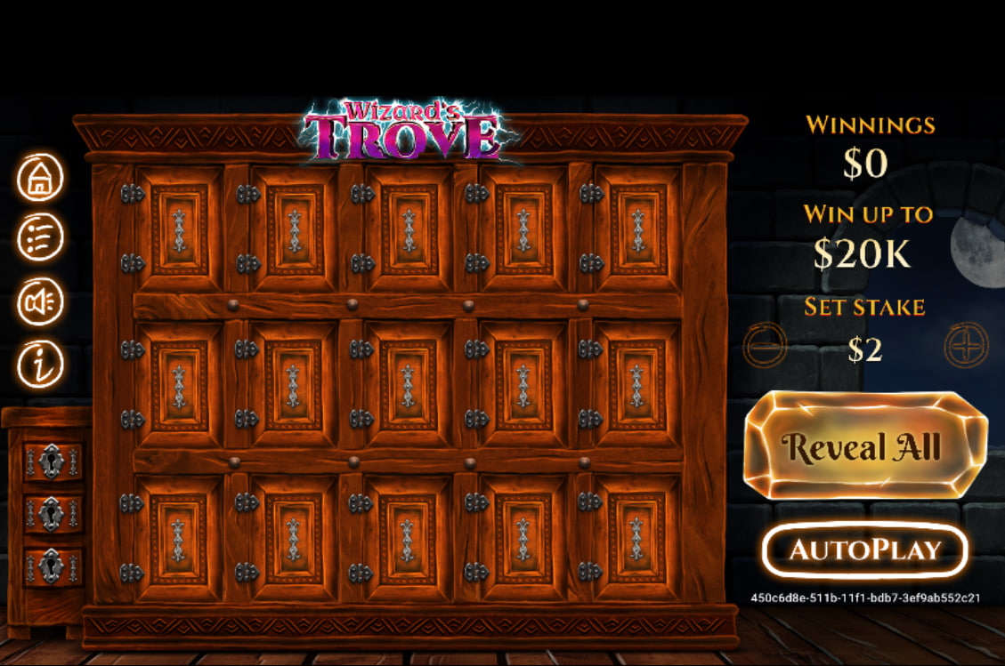 Wizard's Trove slot base game interface showing the five by three grid configuration on the Respinix demo platform.